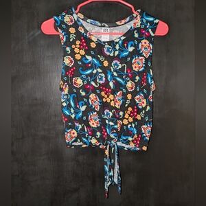 Floral Sleeveless Tie-Front Crop Top